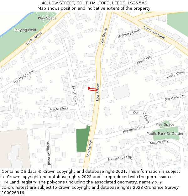 48, LOW STREET, SOUTH MILFORD, LEEDS, LS25 5AS: Location map and indicative extent of plot
