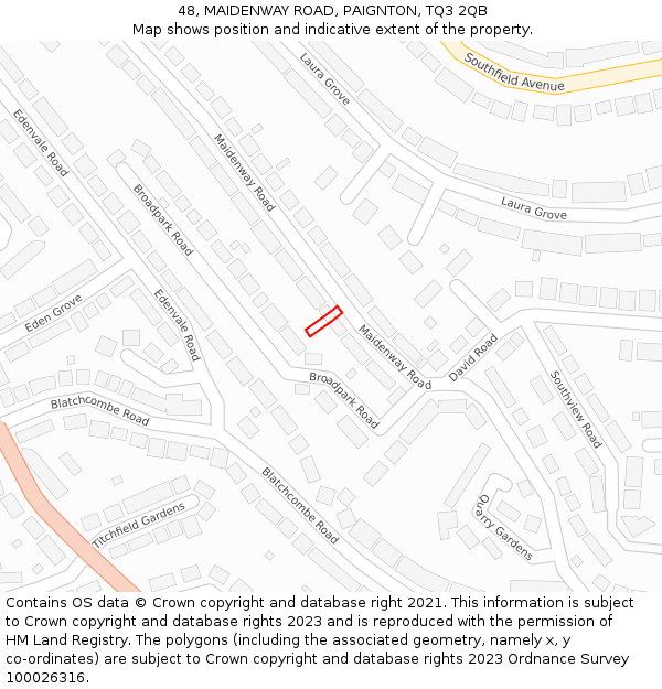 48, MAIDENWAY ROAD, PAIGNTON, TQ3 2QB: Location map and indicative extent of plot