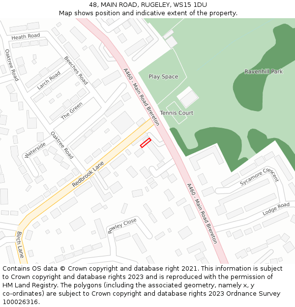 48, MAIN ROAD, RUGELEY, WS15 1DU: Location map and indicative extent of plot