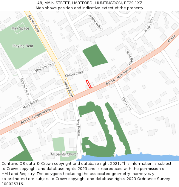 48, MAIN STREET, HARTFORD, HUNTINGDON, PE29 1XZ: Location map and indicative extent of plot