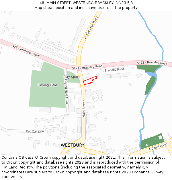 48, MAIN STREET, WESTBURY, BRACKLEY, NN13 5JR: Location map and indicative extent of plot
