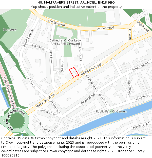 48, MALTRAVERS STREET, ARUNDEL, BN18 9BQ: Location map and indicative extent of plot