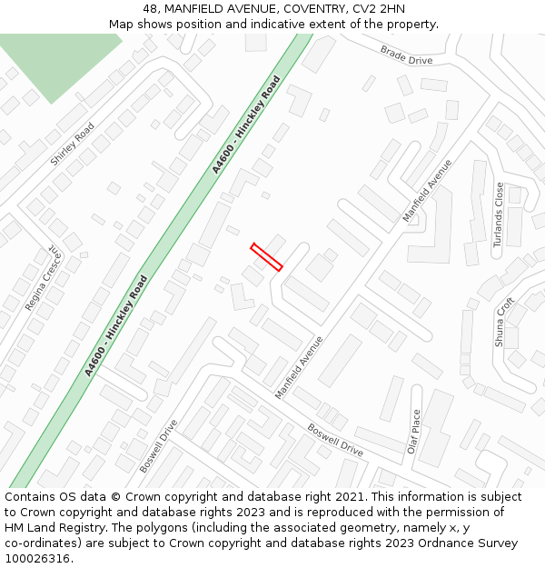 48, MANFIELD AVENUE, COVENTRY, CV2 2HN: Location map and indicative extent of plot