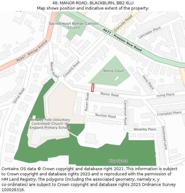 48, MANOR ROAD, BLACKBURN, BB2 6LU: Location map and indicative extent of plot