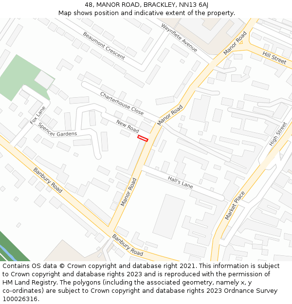 48, MANOR ROAD, BRACKLEY, NN13 6AJ: Location map and indicative extent of plot