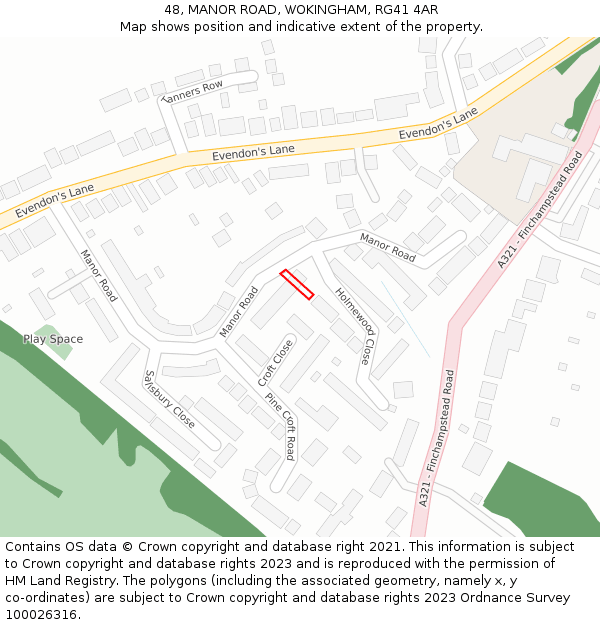 48, MANOR ROAD, WOKINGHAM, RG41 4AR: Location map and indicative extent of plot