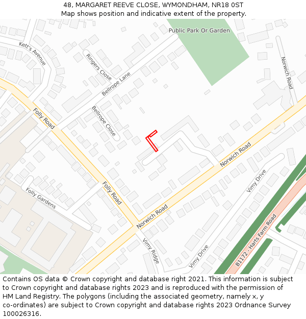 48, MARGARET REEVE CLOSE, WYMONDHAM, NR18 0ST: Location map and indicative extent of plot