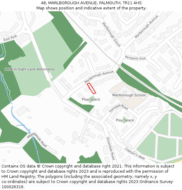 48, MARLBOROUGH AVENUE, FALMOUTH, TR11 4HS: Location map and indicative extent of plot