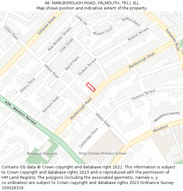 48, MARLBOROUGH ROAD, FALMOUTH, TR11 3LL: Location map and indicative extent of plot