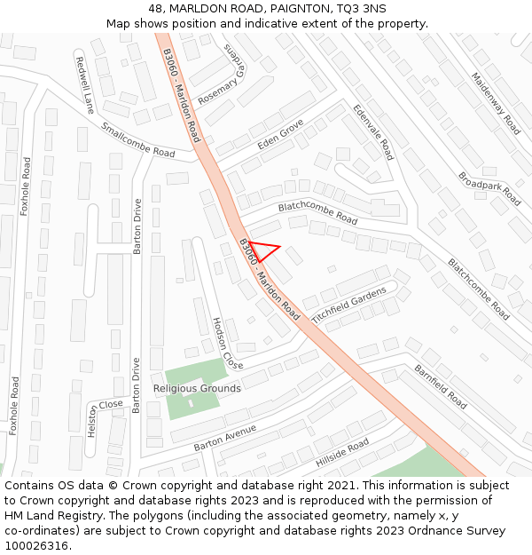 48, MARLDON ROAD, PAIGNTON, TQ3 3NS: Location map and indicative extent of plot