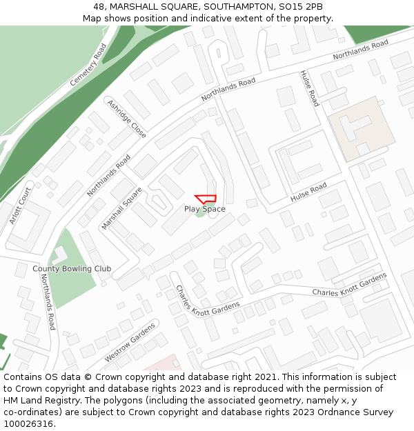48, MARSHALL SQUARE, SOUTHAMPTON, SO15 2PB: Location map and indicative extent of plot
