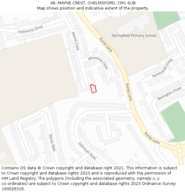 48, MAYNE CREST, CHELMSFORD, CM1 6UB: Location map and indicative extent of plot