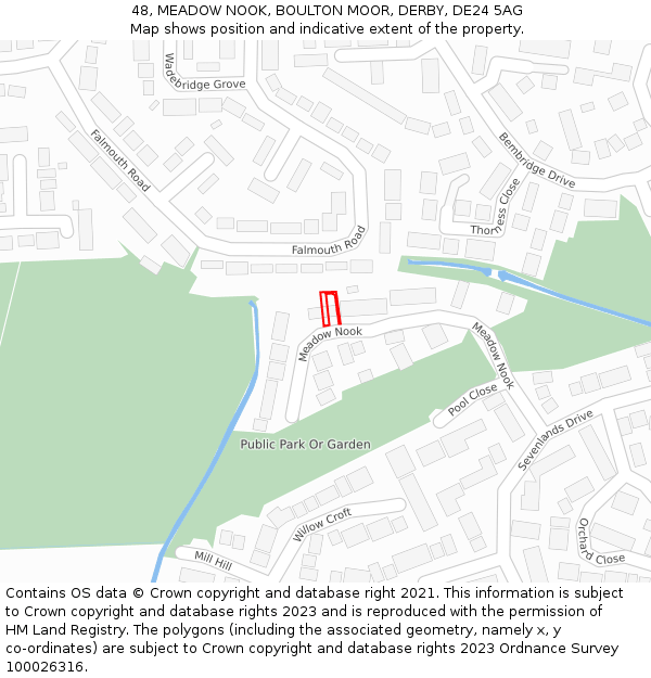 48, MEADOW NOOK, BOULTON MOOR, DERBY, DE24 5AG: Location map and indicative extent of plot
