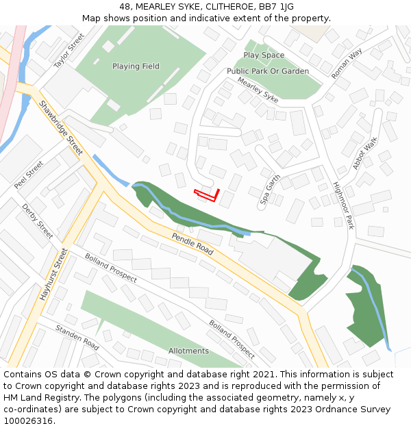 48, MEARLEY SYKE, CLITHEROE, BB7 1JG: Location map and indicative extent of plot