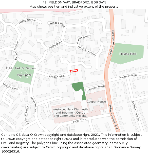 48, MELDON WAY, BRADFORD, BD6 3WN: Location map and indicative extent of plot