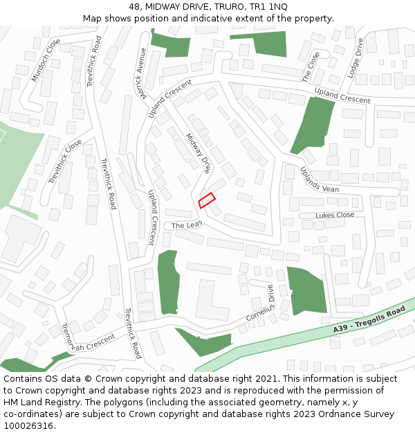 48, MIDWAY DRIVE, TRURO, TR1 1NQ: Location map and indicative extent of plot