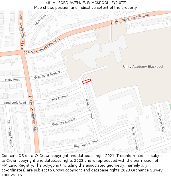 48, MILFORD AVENUE, BLACKPOOL, FY2 0TZ: Location map and indicative extent of plot