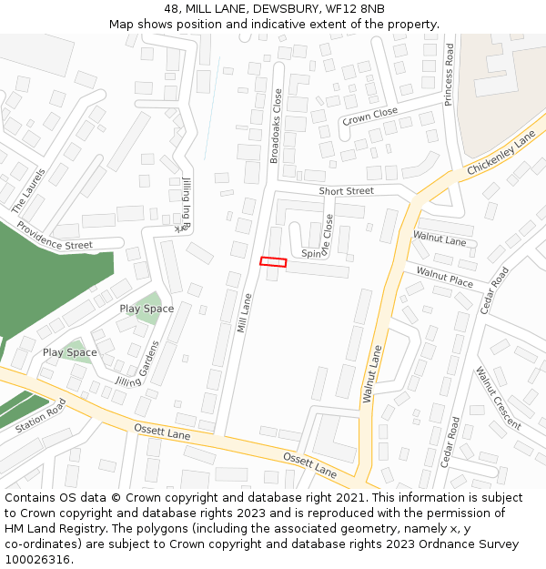 48, MILL LANE, DEWSBURY, WF12 8NB: Location map and indicative extent of plot