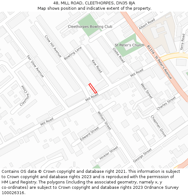 48, MILL ROAD, CLEETHORPES, DN35 8JA: Location map and indicative extent of plot