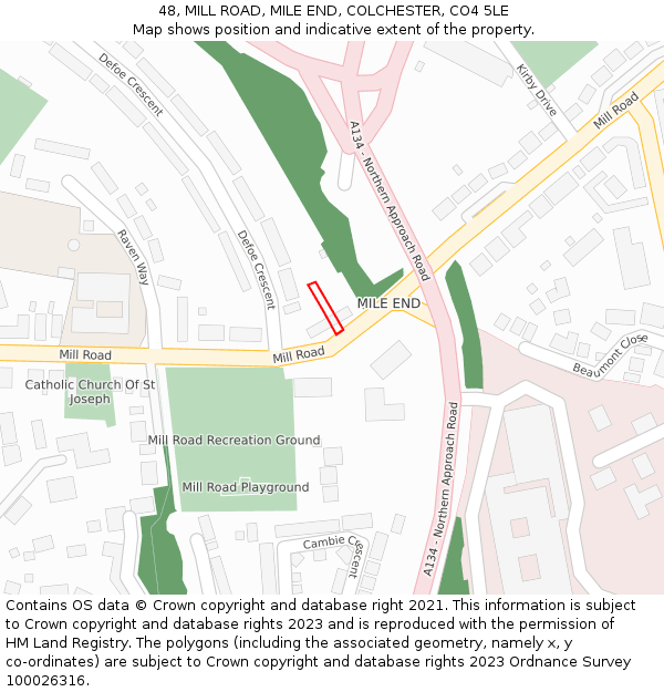 48, MILL ROAD, MILE END, COLCHESTER, CO4 5LE: Location map and indicative extent of plot