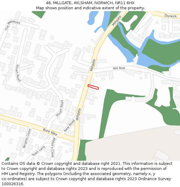 48, MILLGATE, AYLSHAM, NORWICH, NR11 6HX: Location map and indicative extent of plot