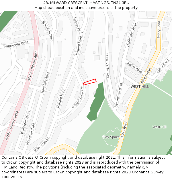 48, MILWARD CRESCENT, HASTINGS, TN34 3RU: Location map and indicative extent of plot