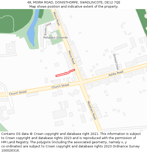 48, MOIRA ROAD, DONISTHORPE, SWADLINCOTE, DE12 7QE: Location map and indicative extent of plot