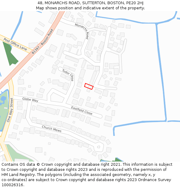 48, MONARCHS ROAD, SUTTERTON, BOSTON, PE20 2HJ: Location map and indicative extent of plot
