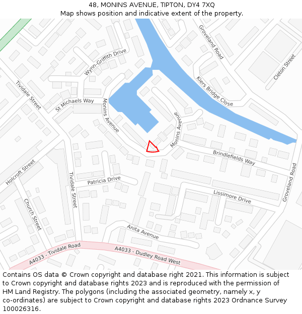 48, MONINS AVENUE, TIPTON, DY4 7XQ: Location map and indicative extent of plot