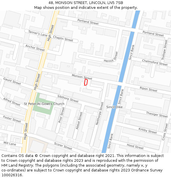 48, MONSON STREET, LINCOLN, LN5 7SB: Location map and indicative extent of plot