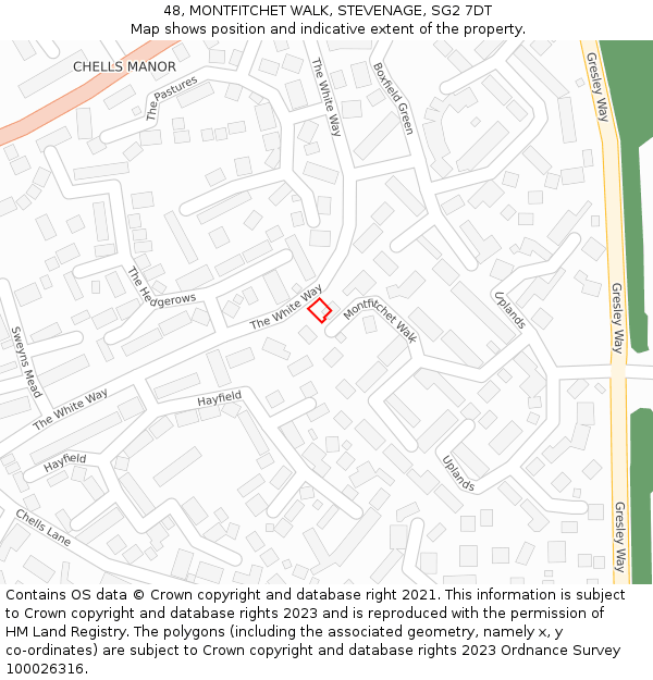 48, MONTFITCHET WALK, STEVENAGE, SG2 7DT: Location map and indicative extent of plot
