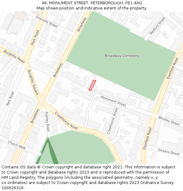 48, MONUMENT STREET, PETERBOROUGH, PE1 4AG: Location map and indicative extent of plot