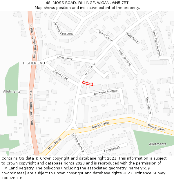 48, MOSS ROAD, BILLINGE, WIGAN, WN5 7BT: Location map and indicative extent of plot