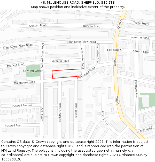 48, MULEHOUSE ROAD, SHEFFIELD, S10 1TB: Location map and indicative extent of plot