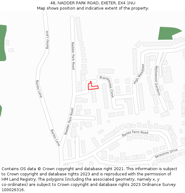 48, NADDER PARK ROAD, EXETER, EX4 1NU: Location map and indicative extent of plot