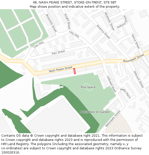 48, NASH PEAKE STREET, STOKE-ON-TRENT, ST6 5BT: Location map and indicative extent of plot