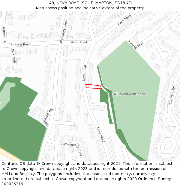 48, NEVA ROAD, SOUTHAMPTON, SO18 4FJ: Location map and indicative extent of plot