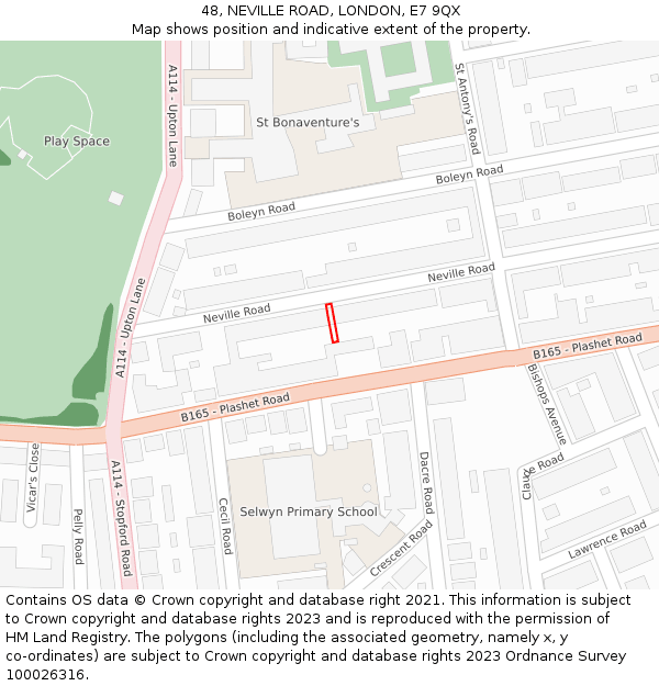 48, NEVILLE ROAD, LONDON, E7 9QX: Location map and indicative extent of plot