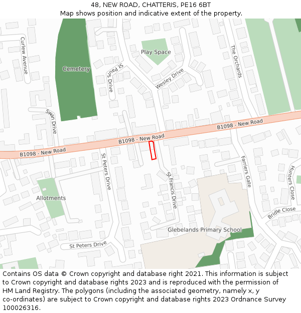 48, NEW ROAD, CHATTERIS, PE16 6BT: Location map and indicative extent of plot