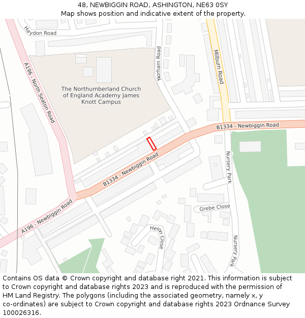 48, NEWBIGGIN ROAD, ASHINGTON, NE63 0SY: Location map and indicative extent of plot
