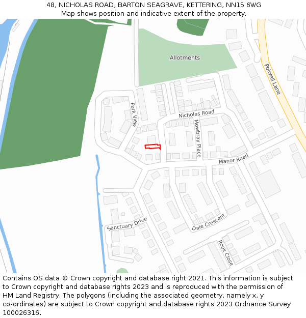48, NICHOLAS ROAD, BARTON SEAGRAVE, KETTERING, NN15 6WG: Location map and indicative extent of plot