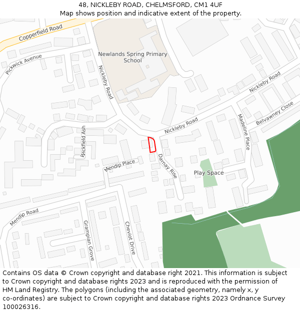 48, NICKLEBY ROAD, CHELMSFORD, CM1 4UF: Location map and indicative extent of plot