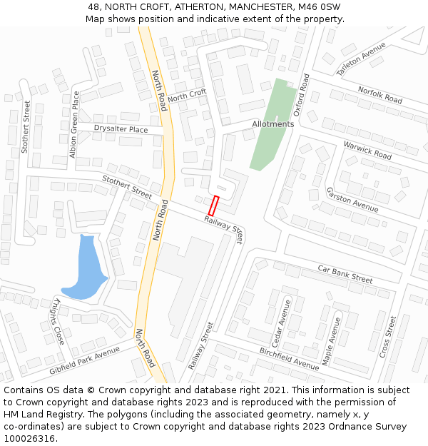 48, NORTH CROFT, ATHERTON, MANCHESTER, M46 0SW: Location map and indicative extent of plot
