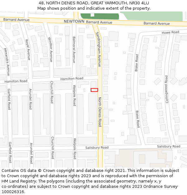 48, NORTH DENES ROAD, GREAT YARMOUTH, NR30 4LU: Location map and indicative extent of plot