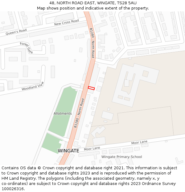 48, NORTH ROAD EAST, WINGATE, TS28 5AU: Location map and indicative extent of plot