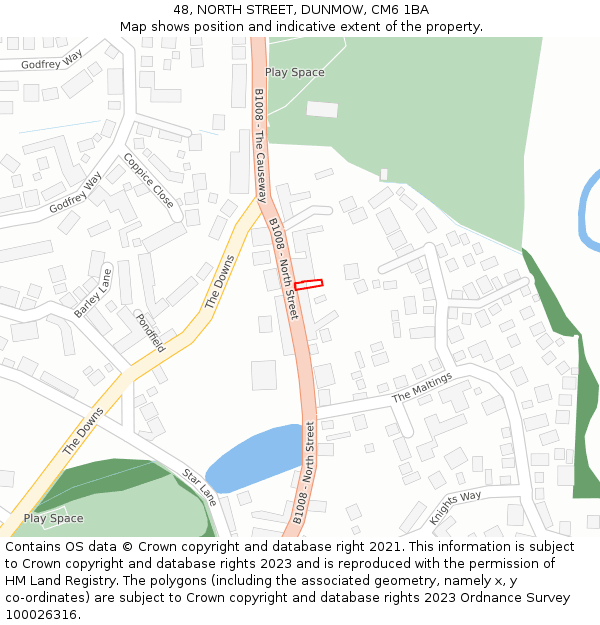 48, NORTH STREET, DUNMOW, CM6 1BA: Location map and indicative extent of plot