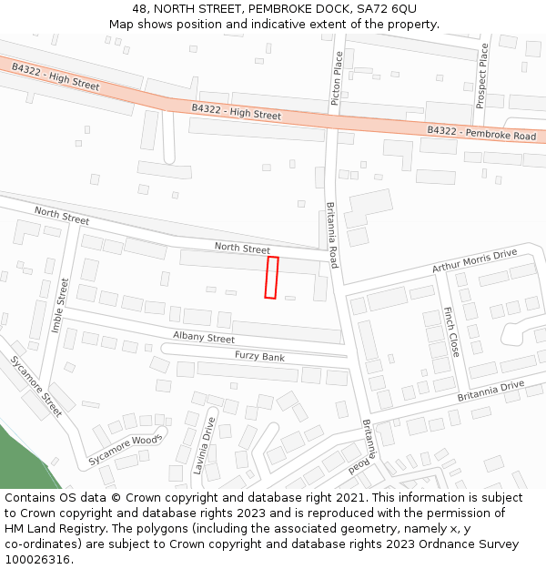 48, NORTH STREET, PEMBROKE DOCK, SA72 6QU: Location map and indicative extent of plot