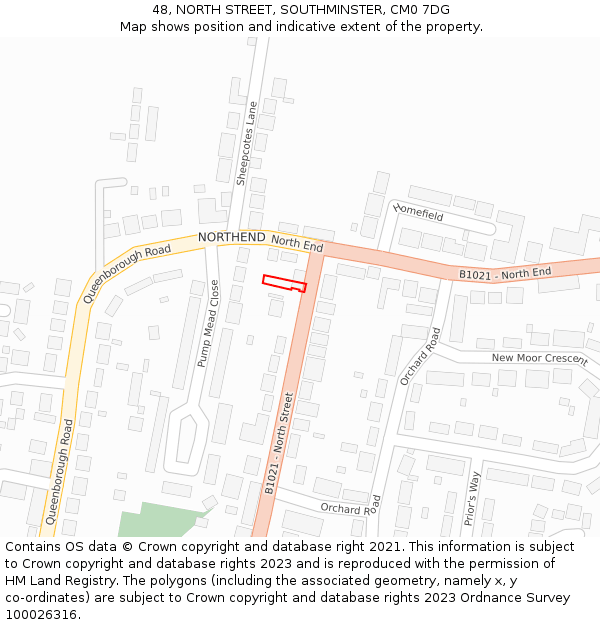 48, NORTH STREET, SOUTHMINSTER, CM0 7DG: Location map and indicative extent of plot