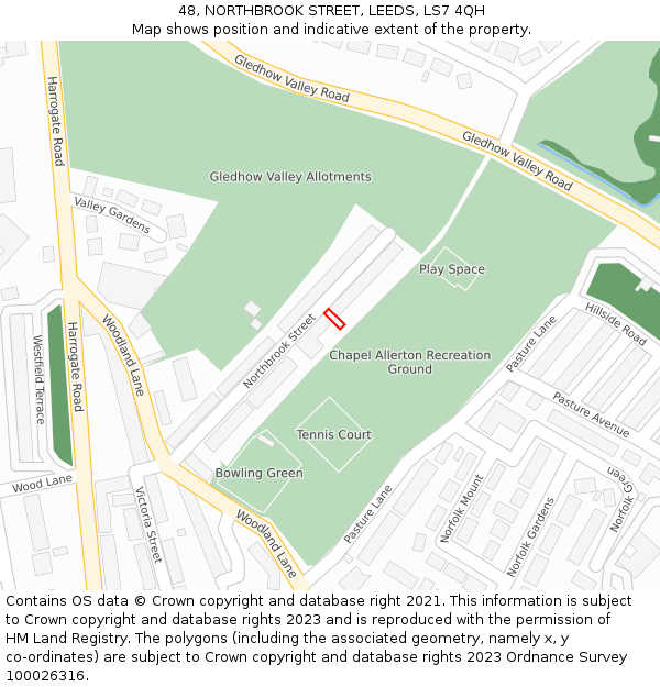 48, NORTHBROOK STREET, LEEDS, LS7 4QH: Location map and indicative extent of plot