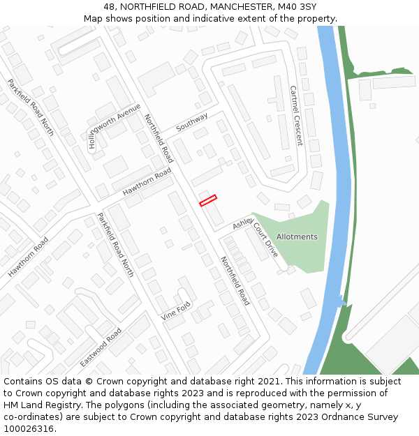 48, NORTHFIELD ROAD, MANCHESTER, M40 3SY: Location map and indicative extent of plot